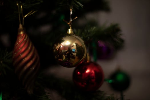 Christmas decoration. Garlands on Christmas tree. Christmas decorations. photo