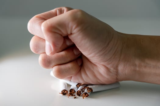 No smoking. Man stop smoke, refuse, reject, break take cigarette, say no. quit smoking for health. world tobacco day. drugs, Lung Cancer, emphysema , Pulmonary disease, narcotic, nicotine effect photo