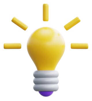 3d cartoon cute light bulb object icon. Use on business creative idea and brainstorming solution development 3D rendering emoji illustration photo
