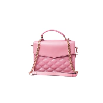 Photo close up of lady's bag pink isolated
