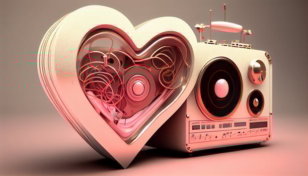 Valentine's Day love with music, stereo, red bright pink heart element decoration. Generative Ai. photo