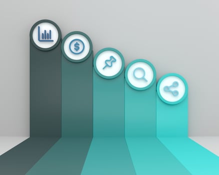 infographic design, bar chart rising on the wall, presentation template. photo