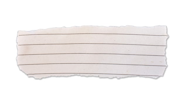 Torn lined paper banner, isolated on white. photo