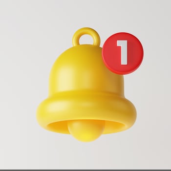 Cute cartoon yellow bell alarm popup notification reminder alert icon sign or symbol on UI social media or website 3D rendering illustration on white background photo