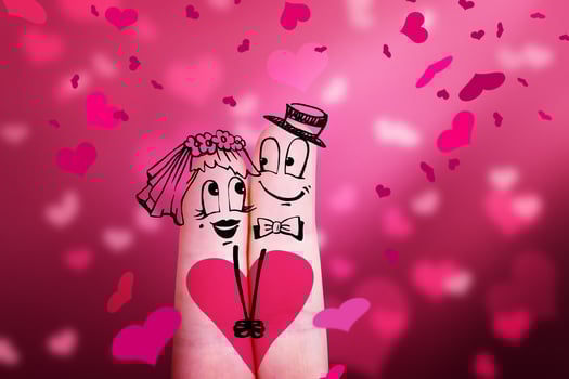 Happy finger couple in love celebrating Valentine day. 3d illustration. photo