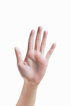 isolated woman hand shows the number five with clipping path. photo