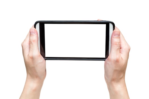 hand woman teking photo with smartphone on isolated, clipping path.