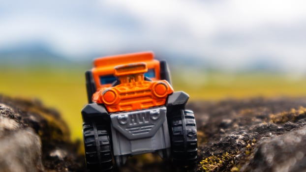 minahasa, Indonesia  January 2023, toy car in the rice field photo