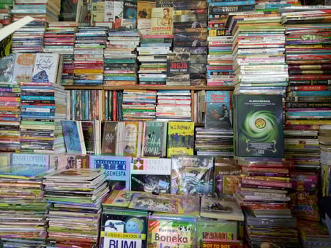 stacks of books in the store photo