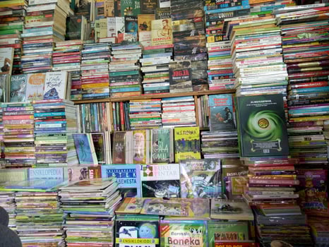 stacks of books in the store photo