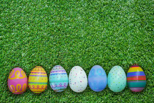 Easter egg on green grass texture and background photo