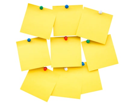 Sticky yellow blank note and pin on isolated with clipping path. photo