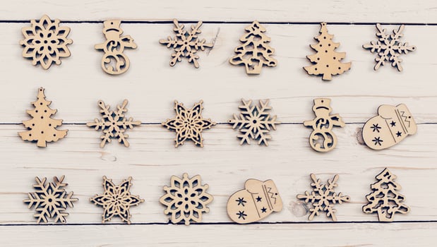 Christmas decoration wood on white wooden. Ornaments christmas decoration wood set on wooden. photo