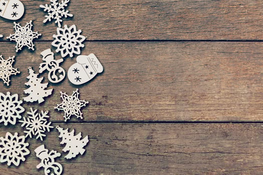 Wood christmas decoration on wood background with copyspace. photo