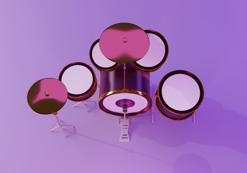 3D drum set, music sound for live musicians, top view with neon style lights. The concept for live music audio. 3d render illustration photo