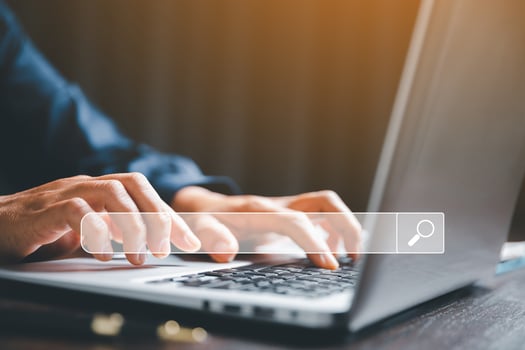 Search Engine Optimization SEO, data searching technology. business hands typing on laptop computer keyboard to search the information via internet web browser. Browsing social networking interface. photo