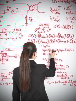 Businesswoman drawing formula photo