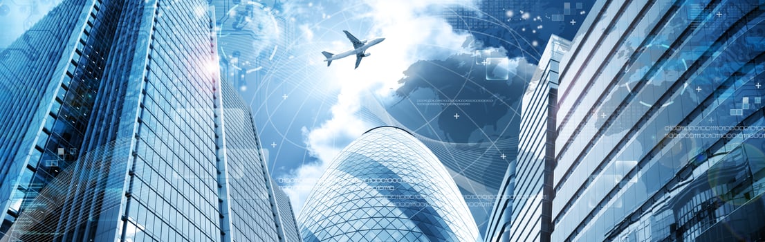 Business futuristic skyscraper banner photo