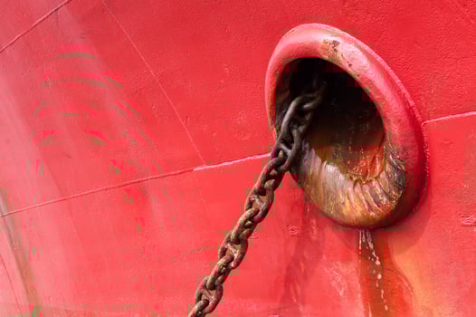 Red Ship Detail With big chain ,Ship staying at dock displays photo