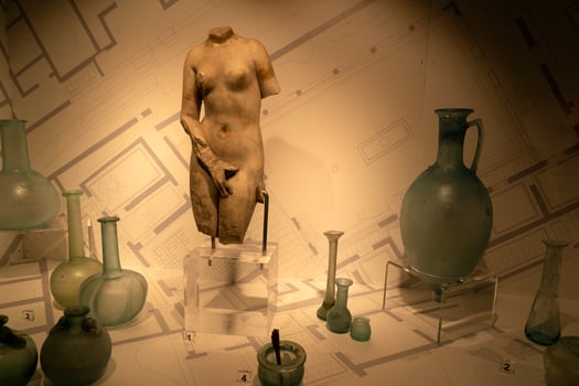 ERCOLANO, ITALY - FEBRUARY 2 2020 - Ercolano Herculaneum ancient ruins gold  exhibit photo