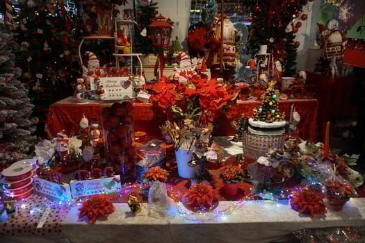 christmas tree decorations at street market photo
