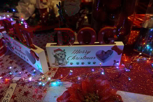 christmas tree decorations at street market photo