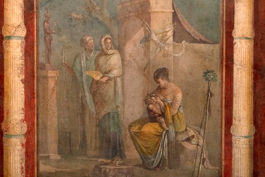 ROME, ITALY. NOVEMBER 22 2019 - ancient roman painting pompei detail photo