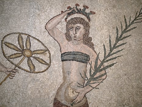 bikini bath girls at Ancient Roman mosaic of Villa del Casale, Sicily photo