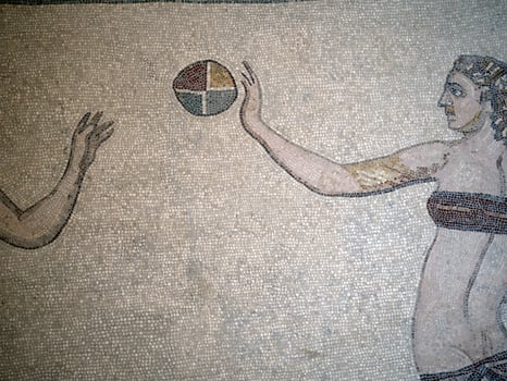 bikini bath girls at Ancient Roman mosaic of Villa del Casale, Sicily photo
