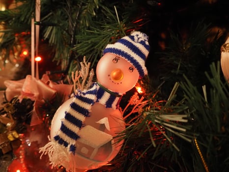 glass hand made christmas ball on xmas tree detail blur lights photo