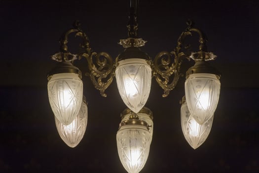 glass pendant detail of hall chandelier photo