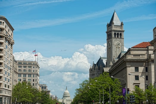 Washington DC Capitol view from Freedom Plaza photo