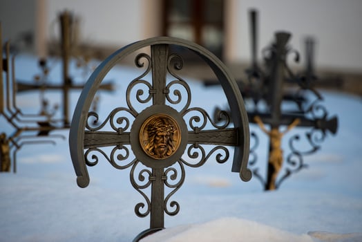 cemetery cross covered by snow photo