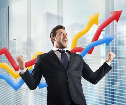 Businessman yells for triumph photo