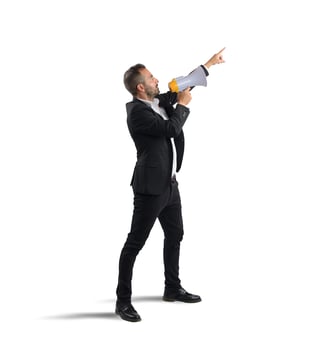 Authoritarian businessman on the megaphone photo