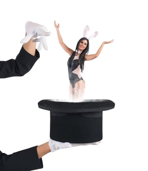 Woman bunny magically comes out of hat photo