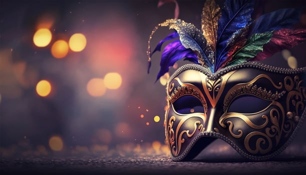 Carnival party. Venetian mask on dark bokeh background. Festival decoration. photo