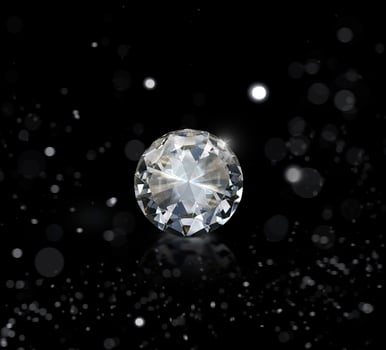 Dazzling diamond on white shining bokeh background. concept for choosing best diamond gem design photo