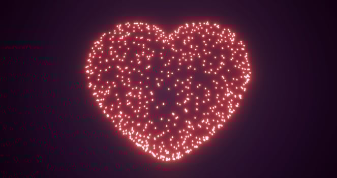 Abstract red fireworks festive fireworks for valentine's day in the shape of a heart from glowing particles and magical energy lines. Abstract background photo