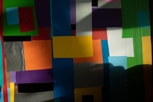 Abstract picture of colored flaps. Chaotic drawing on canvas. Drawing with film. photo