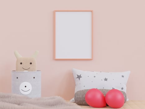 3D mockup photo frame in chidren room rendering