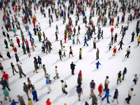 Tilt shift focus on a large group of people. 3D Rendering. photo