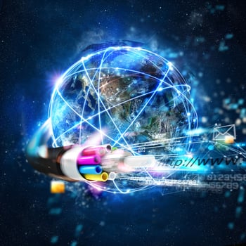 Fast internet worldwide connection with the optical fiber photo