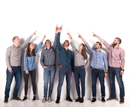 Business people indicate with the hand a blank space for your message photo