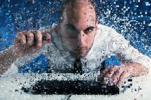 Businessman found a backdoor access on a computer. Concept of internet security photo