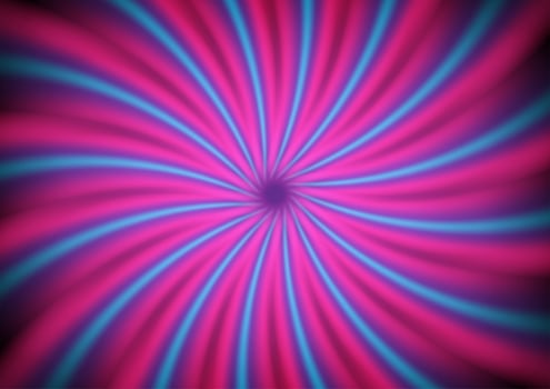 Background with radial twisted pattern rays in blue, and pink. photo