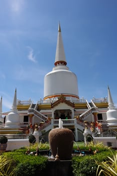 White pagoda containing relics, Wat That Noi, Sichon District, Nakhon Si Thammarat Province, Thailand, Nakhon Si Thammarat, November 2022, Father Than Khlai, a famous temple of Nakhon Si Thammarat. photo
