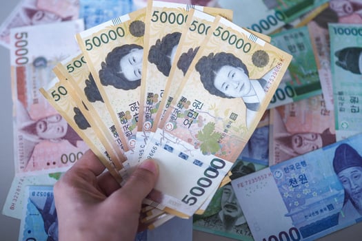 Korean won notes for money concept background photo