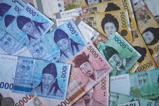 Korean won notes for money concept background photo