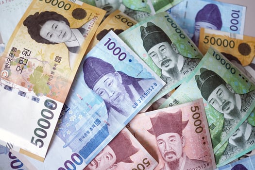 Korean won notes for money concept background photo